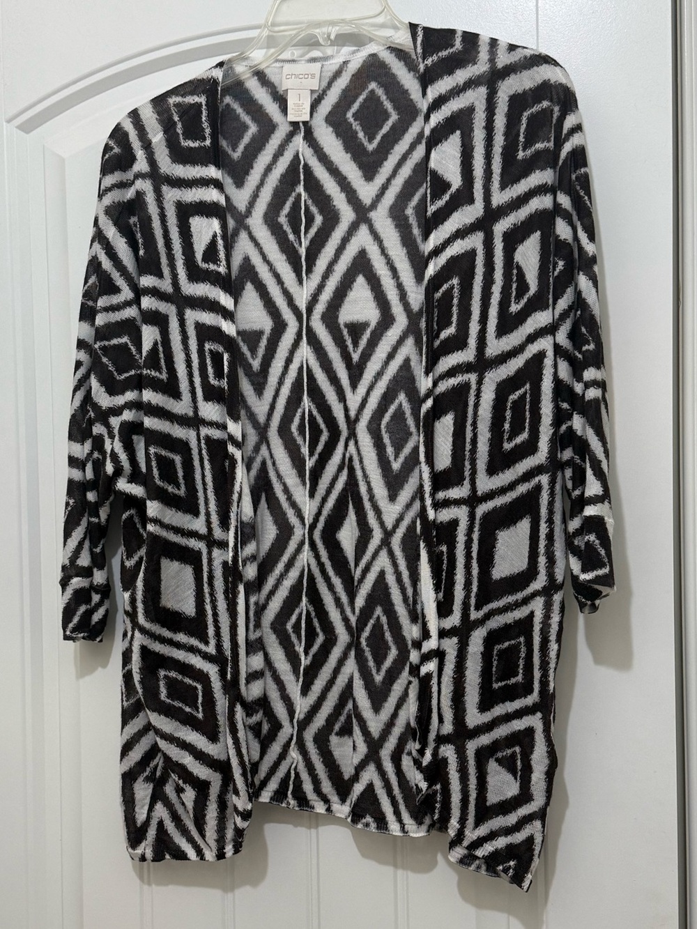 Chico’s Brown White Geometric Shrug Open Cardigan Sweater - Size 1